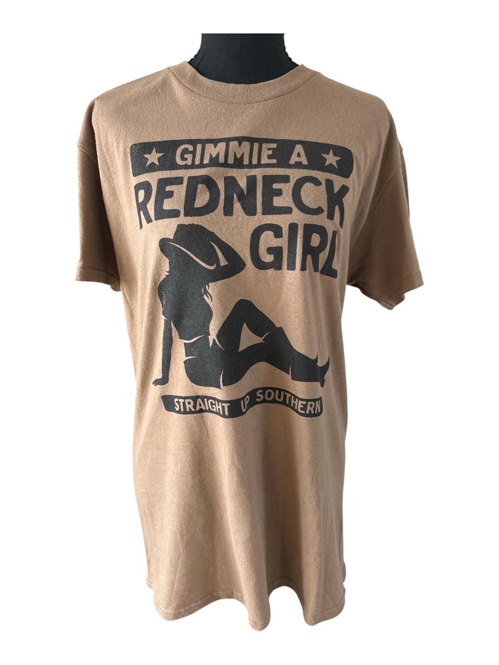 Straight Up Southern ‘Gimmie A Redneck Girl’ Graphic Tee Tan/Black Cotton